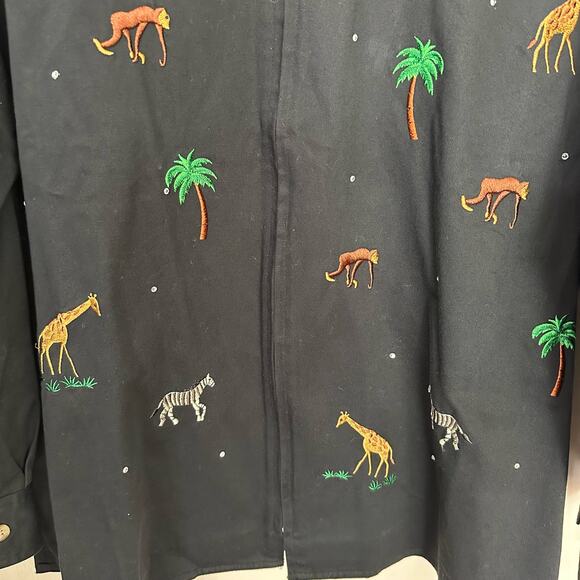 The Quacker Factory Jacket Womens L Black Zebra Giraffe Monkey Safari Palm Trees - Picture 3 of 9